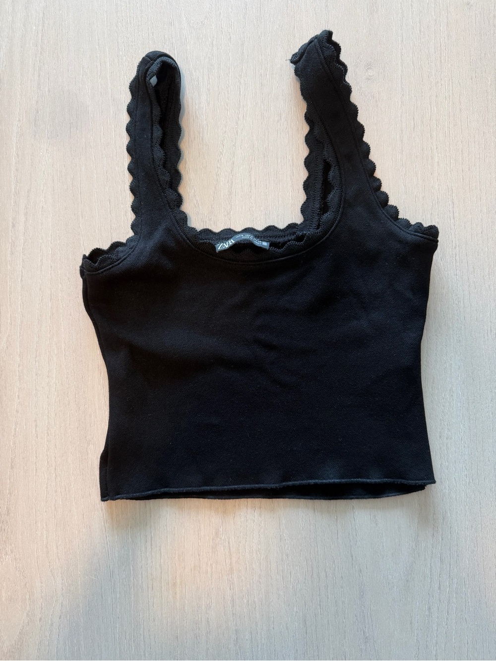Zara Black Scalloped Strap Crop Tank